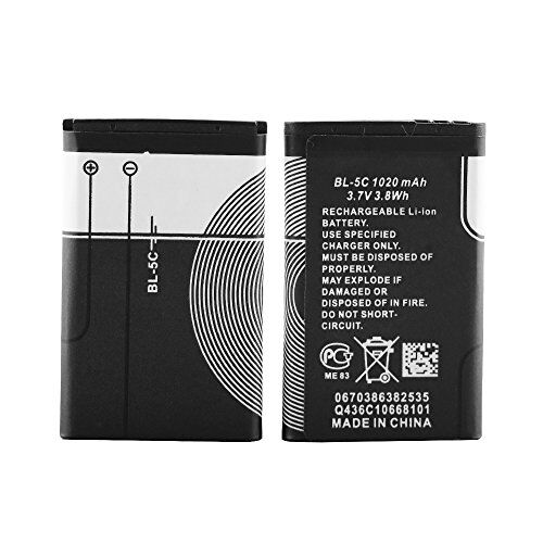 XHDATA Batteria ricaricabile BL-5C 3,7 V 1020 mAh adatta per radio domestica con protezione corrente 2 pezzi (nero)