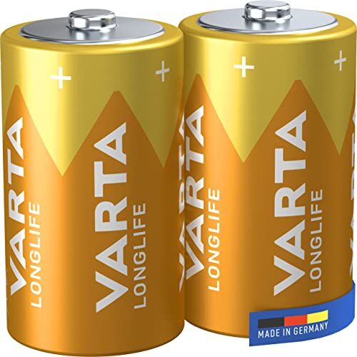 Varta 41020101412 Longlife Batteria Alcalina, Torcia D LR20, Confezione da 2 Pile il design può variare