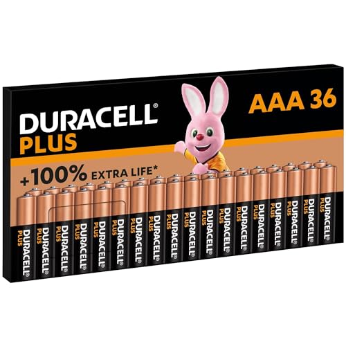 Duracell Batterie Plus AAA(pacco da 36) Alcalina 1.5V Fino al 100% di extra durata Affidabilità per i dispositivi a uso quotidiano 0% plastica nel pacco -10 anni di conservazione -LR03 MN2400
