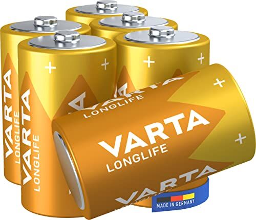 Varta Longlife Batterie D Mono LR20 (pacco da 6) Batteria alcaline – Made in Germany – ideali per telecomandi, radio, sveglie e orologi