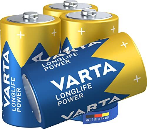 Varta Longlife Power Batterie D Mono LR20 (pacco da 4) Batteria alcalina Made in Germany Ideali per giocattoli, torce, lettori CD e altri dispositivi a batteria