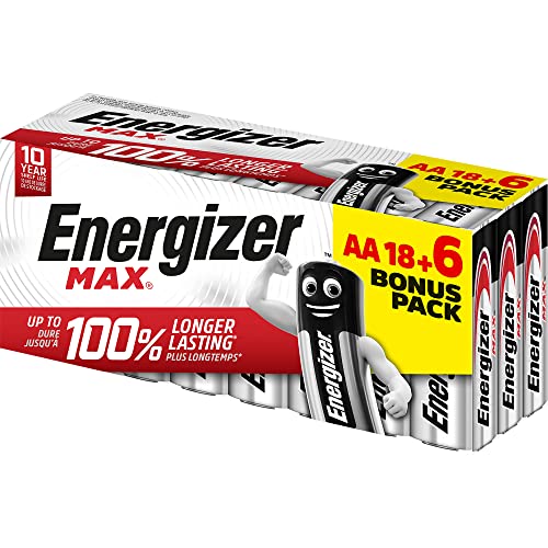 Energizer MAX, confezione da 18+6 batterie AA, lunga durata per l'uso quotidiano, senza solfatazione e durata di 10 anni