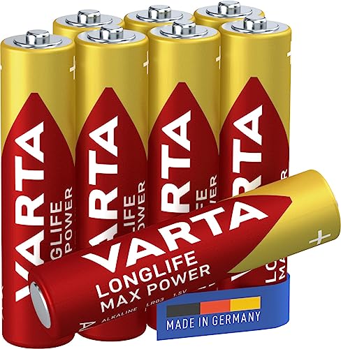 Varta Longlife Max Power Batterie AAA Micro LR03 (pacco da 8) Batteria alcaline Made in Germany Ideali per giocattoli e dispositivi di uso quotidiano