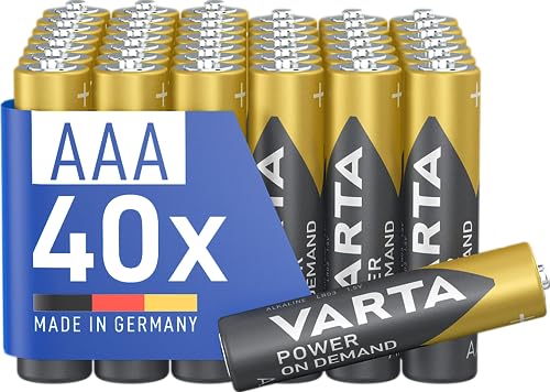 Varta Pile AAA, confezione da 40, Power on Demand, Alcaline, 1,5V, confezione in imballaggio ecologico, per accessori computer, dispositivi Smart Home, Made in Germany [Esclusivo su Amazon]