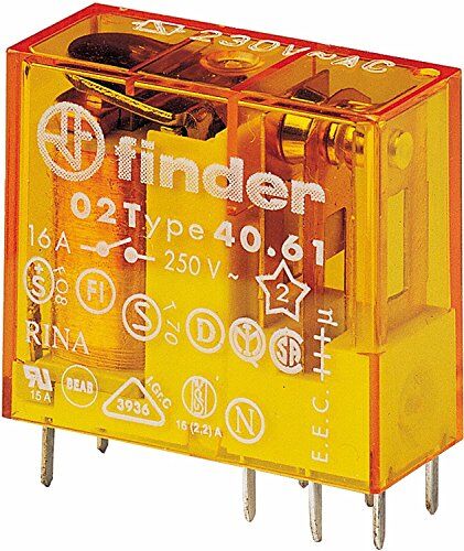 Finder Relè a spina, 230 V AC, 1 W, 16 A, 1 pezzo, 40.61.8.230.0000 (3 pezzi di relè a pressione/pressione)