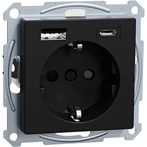 Schneider Electric Merten Presa Schuko con caricatore USB, nero opaco, sistema M, , Schneider Electric Merten Presa Schuko con caricatore USB, nero opaco, sistema M, ,