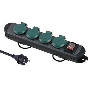Electraline Multipresa Professionale da Lavoro per Outdoor, 4 prese Schuko con tappo IP44, Cavo in gomma 1.8 metri H07RN-F 3G1,5, Nero/Verde Electraline Multipresa Professionale da Lavoro per Outdoor, 4 prese Schuko con tappo IP44, Cavo in gomma 1.8 metri H07RN-F 3G1,5, Nero/Verde
