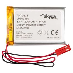 AKYGA Batteria 3,7 V 1200 mAh LP603450 ai polimeri di litio AKY0638 Li-Po PCM JST 2 poli, connettore 2,5410 cm AKYGA Batteria 3,7 V 1200 mAh LP603450 ai polimeri di litio AKY0638 Li-Po PCM JST 2 poli, connettore 2,5410 cm