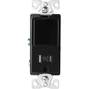Eaton Cablaggio 15-Amp 3-Wire Tr Presa 120V Decoratore Combinazione Interruttore Unipolare con 2 Poli, Nero Nero Eaton Cablaggio 15-Amp 3-Wire Tr Presa 120V Decoratore Combinazione Interruttore Unipolare con 2 Poli, Nero Nero