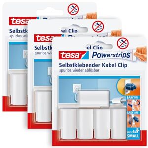 Tesa Powerstrips Fermacavi autoadesivo, per il fissaggio dei cavi, rimovibile e riutilizzabile, 3 x 5 pezzi, colore: Bianco Tesa Powerstrips Fermacavi autoadesivo, per il fissaggio dei cavi, rimovibile e riutilizzabile, 3 x 5 pezzi, colore: Bianco