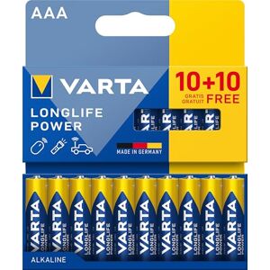 Varta Pile AAA, 10+10 (20 pezzi), Longlife Power, Alcaline, 1,5V, ideale per giocattoli, mouse wireless, torce elettriche, imballaggio riciclato al 90%, Made in Germany Varta Pile AAA, 10+10 (20 pezzi), Longlife Power, Alcaline, 1,5V, ideale per giocattoli, mouse wireless, torce elettriche, imballaggio riciclato al 90%, Made in Germany