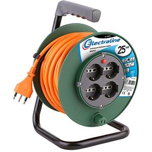 Electraline Prolunga Elettrica 25 mt con Avvolgicavo 4 Prese Polivalenti (Schuko + 10/16A) Spina Grande 16A, con Protezione-Sezione Cavo 3G1 mm², Verde-Arancio Electraline Prolunga Elettrica 25 mt con Avvolgicavo 4 Prese Polivalenti (Schuko + 10/16A) Spina Grande 16A, con Protezione-Sezione Cavo 3G1 mm², Verde-Arancio