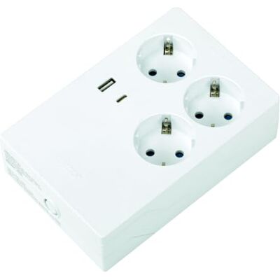 Simon Base multipla Multifix, multipresa piatta, 3 prese da 16 A e 2 USB A+C 3 A con ricarica rapida, ladro di prese con presa di terra e interruttore della luce, 250 V, 3680 W, colore bianco Simon Base multipla Multifix, multipresa piatta, 3 prese da 16 A e 2 USB A+C 3 A con ricarica rapida, ladro di prese con presa di terra e interruttore della luce, 250 V, 3680 W, colore bianco
