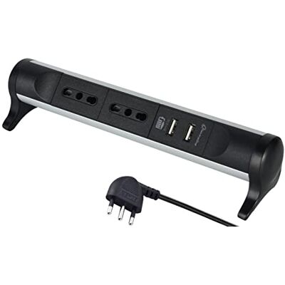ELECTRALINE 61914 - Alu-Line Scrivania 2 prese, USB 2.1A, Nera ELECTRALINE 61914 - Alu-Line Scrivania 2 prese, USB 2.1A, Nera
