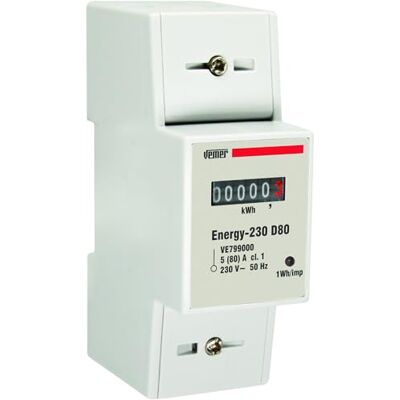VEMER ENERGY 230 D80 – Contatore Energia Elettrica Monofase da Barra DIN 2 Moduli, Misuratore Consumo Elettrico, Corrente Massima Misurabile 80A, Alimentazione 230V, Bianco VEMER ENERGY 230 D80 – Contatore Energia Elettrica Monofase da Barra DIN 2 Moduli, Misuratore Consumo Elettrico, Corrente Massima Misurabile 80A, Alimentazione 230V, Bianco