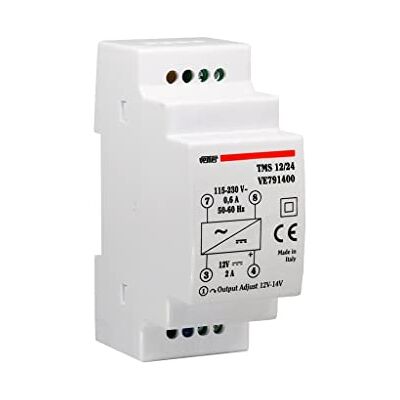 VEMER VE791400 TMS 12/24 Alimentatore 12V Switching Stabilizzato, Trasformatore con Installazione su Barra DIN, Tensione di Uscita 12 Vdc, Potenza 24 W, Bianco VEMER VE791400 TMS 12/24 Alimentatore 12V Switching Stabilizzato, Trasformatore con Installazione su Barra DIN, Tensione di Uscita 12 Vdc, Potenza 24 W, Bianco