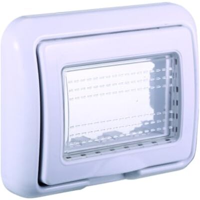 Electron Placca con coperchio trasparente, Compatibile con BTicino Living, 3 moduli/posti, bianco, idrobox, supporto da esterno, IP55, impermeabile, stagno, per scatola/cassetta 503 Electron Placca con coperchio trasparente, Compatibile con BTicino Living, 3 moduli/posti, bianco, idrobox, supporto da esterno, IP55, impermeabile, stagno, per scatola/cassetta 503