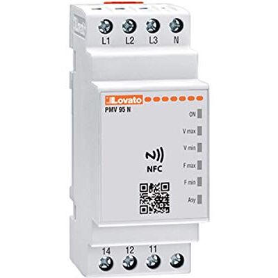 LOVATO Relè di protezione multifunzione voltimetrico e di frequenza trifase, con o senza neutro, NFC e APP 575V AC, 3,58 x 5,9 x 9,5 centimetri, colore bianco (Riferimento: PMV95NA575NFC) LOVATO Relè di protezione multifunzione voltimetrico e di frequenza trifase, con o senza neutro, NFC e APP 575V AC, 3,58 x 5,9 x 9,5 centimetri, colore bianco (Riferimento: PMV95NA575NFC)