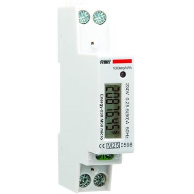 VEMER ENERGY 230 M50 MICRO – Contatore Energia Elettrica Monofase da Barra DIN 1 Modulo, Misuratore Consumo Elettrico MID, Corrente Massima Misurabile 50A, Alimentazione 230V, Bianco VEMER ENERGY 230 M50 MICRO – Contatore Energia Elettrica Monofase da Barra DIN 1 Modulo, Misuratore Consumo Elettrico MID, Corrente Massima Misurabile 50A, Alimentazione 230V, Bianco