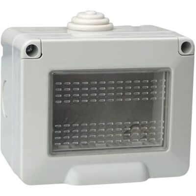 Electron Scatola a montaggio esterno con sportello, 3 Modulo/posto, Compatibile con Vimar Plana, IP55 per esterno, Grigio, Custodia, Contenitore da parete porta frutti, per interruttori/prese, idrobox Electron Scatola a montaggio esterno con sportello, 3 Modulo/posto, Compatibile con Vimar Plana, IP55 per esterno, Grigio, Custodia, Contenitore da parete porta frutti, per interruttori/prese, idrobox
