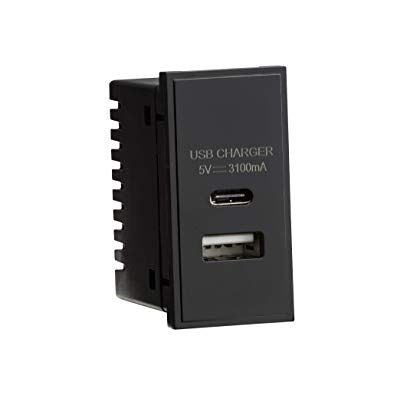 Knightsbridge Dual USB A+C Charger (3.1A) Modulo 25 x 50mm Nero Knightsbridge Dual USB A+C Charger (3.1A) Modulo 25 x 50mm Nero