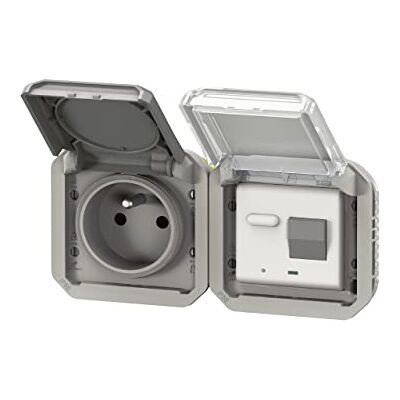 Legrand presa di corrente 2p+t con differenziale orizzontale grigio componibile plexo Legrand presa di corrente 2p+t con differenziale orizzontale grigio componibile plexo