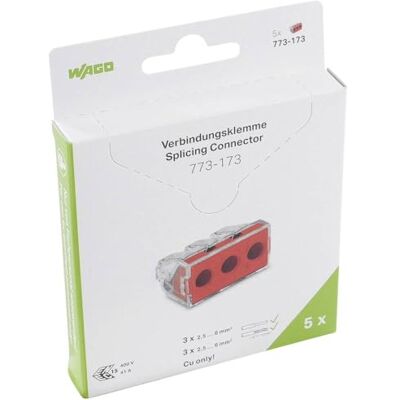 WAGO scatola di connessioni del terminale 773-173/995-005 3 conduttori fino a 6 mm2, 5 pezzi, terminale COMPACTO per connessione di conduttori singoli e mu WAGO scatola di connessioni del terminale 773-173/995-005 3 conduttori fino a 6 mm2, 5 pezzi, terminale COMPACTO per connessione di conduttori singoli e mu