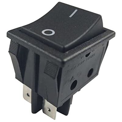 ELCART Interruttore bipolare a bilanciere DPST bipolare (ON)-OFF con tasto nero e con terminali faston 6,35mm, foro di montaggio 31x22,3mm, 250V 15A ELCART Interruttore bipolare a bilanciere DPST bipolare (ON)-OFF con tasto nero e con terminali faston 6,35mm, foro di montaggio 31x22,3mm, 250V 15A