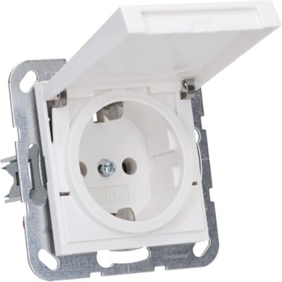 GIRA 445403 Presa Schuko con coperchio ribaltabile, sistema 55, bianco puro lucido GIRA 445403 Presa Schuko con coperchio ribaltabile, sistema 55, bianco puro lucido