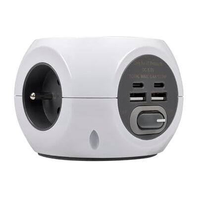 Simon COMBIBALL Presa multipla con presa francese, multipla con presa USB, 8 prese di ricarica, ladro di prese con interruttore, ricarica wireless smartphone, colore bianco Simon COMBIBALL Presa multipla con presa francese, multipla con presa USB, 8 prese di ricarica, ladro di prese con interruttore, ricarica wireless smartphone, colore bianco
