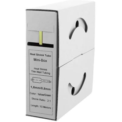 Offgridtec Tubo termoretraibile, 10 m, 1,6 mm>0,8 mm, giallo/verde, scatola dispenser per auto 2:1 Offgridtec Tubo termoretraibile, 10 m, 1,6 mm>0,8 mm, giallo/verde, scatola dispenser per auto 2:1