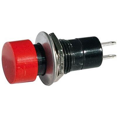 ELCART Pulsante unipolare con tasto rosso con contatto normalmente aperto, foro di montaggio diametro 12mm 250V 1A ELCART Pulsante unipolare con tasto rosso con contatto normalmente aperto, foro di montaggio diametro 12mm 250V 1A