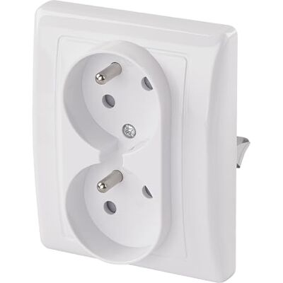 EMOS Doppia presa con maggiore protezione da contatto e contatto di protezione laterale per montaggio a incasso, presa singola con vita interna, 250 V~/16 A max, bianco (lucido), classe di EMOS Doppia presa con maggiore protezione da contatto e contatto di protezione laterale per montaggio a incasso, presa singola con vita interna, 250 V~/16 A max, bianco (lucido), classe di