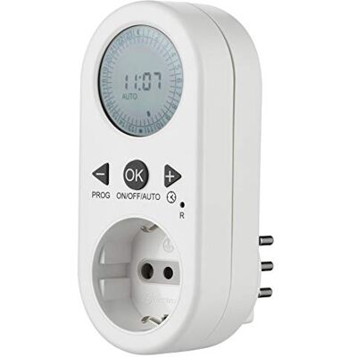 Electraline Timer Programmatore Digitale Giornaliero con Intervallo Programmazione, Presa Schuko + 10A, Bianco Electraline Timer Programmatore Digitale Giornaliero con Intervallo Programmazione, Presa Schuko + 10A, Bianco