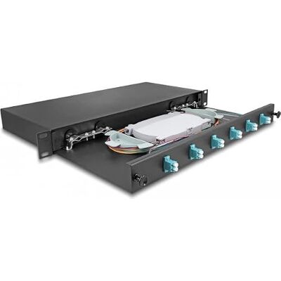 DeLOCK Scatola di giunzione in fibra ottica da 19 6 x LC duplex OM3 1U completamente attrezzata e pronta per la giunzione DeLOCK Scatola di giunzione in fibra ottica da 19 6 x LC duplex OM3 1U completamente attrezzata e pronta per la giunzione