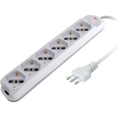 Techly 367249 Presa Multipla a 6 Posti Italiana Bipasso/Schuko Spina 16A Bianco/Grigio Techly 367249 Presa Multipla a 6 Posti Italiana Bipasso/Schuko Spina 16A Bianco/Grigio