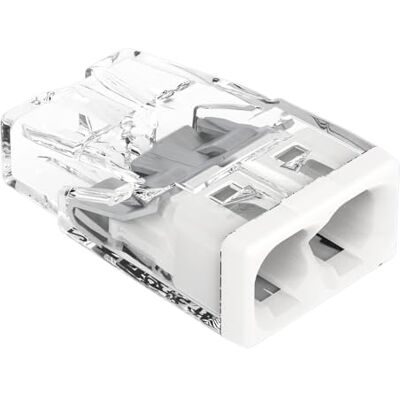 Connettore elettrico Wago - 2 poli, trasparente/bianco, 0,5-2,5mm² - Connettore elettrico Connettore elettrico Wago - 2 poli, trasparente/bianco, 0,5-2,5mm² - Connettore elettrico