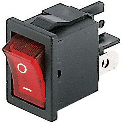 ELCART Interruttore bipolare a bilanciere DPST bipolare ON-OFF con tasto luminoso rosso e con terminali faston 4,8mm, foro di montaggio 19x13mm, 250V 6A ELCART Interruttore bipolare a bilanciere DPST bipolare ON-OFF con tasto luminoso rosso e con terminali faston 4,8mm, foro di montaggio 19x13mm, 250V 6A