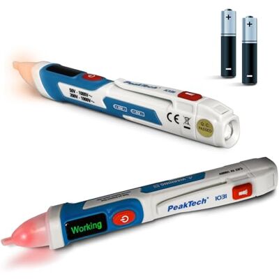 PeakTech , Tester di tensione senza contatto per 50-1000V AC, Tester di corrente senza contatto con lampada di segnalazione a LED e vibrazione, Tester per prese, prese per lampade PeakTech , Tester di tensione senza contatto per 50-1000V AC, Tester di corrente senza contatto con lampada di segnalazione a LED e vibrazione, Tester per prese, prese per lampade