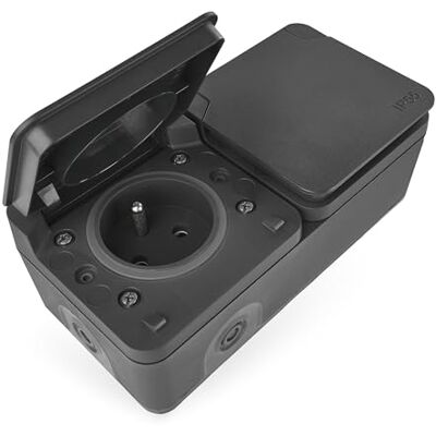 EMOS Cyklone – Doppia presa esterna con coperchio ribaltabile/presa da parete standard francese – impermeabile IP55 – per interni/esterni/ambienti umidi – Montaggio a parete – Grigio/Antracite EMOS Cyklone – Doppia presa esterna con coperchio ribaltabile/presa da parete standard francese – impermeabile IP55 – per interni/esterni/ambienti umidi – Montaggio a parete – Grigio/Antracite