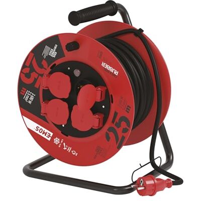 EMOS Avvolgicavo professionale del cavo di prolunga , 25 m di cavo con 4 prese Schuko, 2,5 mm2 di gomma, IP44, per uso esterno EMOS Avvolgicavo professionale del cavo di prolunga , 25 m di cavo con 4 prese Schuko, 2,5 mm2 di gomma, IP44, per uso esterno