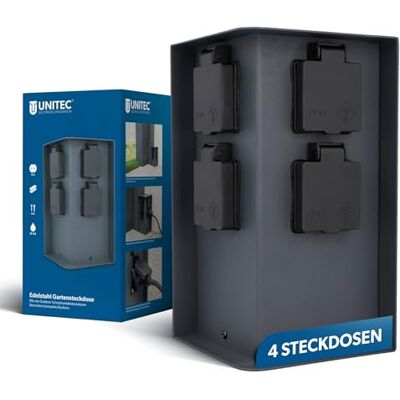 Unitec Distributore di prese da giardino effetto pietra, colonna di prese, presa esterna in acciaio inox, IP 44, 4 ore Unitec Distributore di prese da giardino effetto pietra, colonna di prese, presa esterna in acciaio inox, IP 44, 4 ore