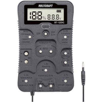 VOLTCRAFT Tester batterie BT-12DIG Campo di misura (tester batterie) 1,2 V, 1,5 V, 3 V, 3,7 V, 6 V, 9 V, 12 V Pila, Bat VOLTCRAFT Tester batterie BT-12DIG Campo di misura (tester batterie) 1,2 V, 1,5 V, 3 V, 3,7 V, 6 V, 9 V, 12 V Pila, Bat
