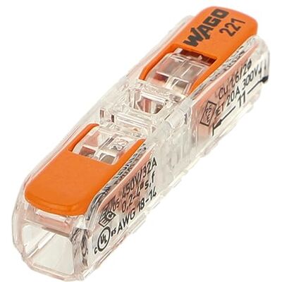WAGO 221 Terminale di collegamento universale con leve per fili flessibili e rigidi, 2 x 4 mm², confezione da 25 pezzi WAGO 221 Terminale di collegamento universale con leve per fili flessibili e rigidi, 2 x 4 mm², confezione da 25 pezzi