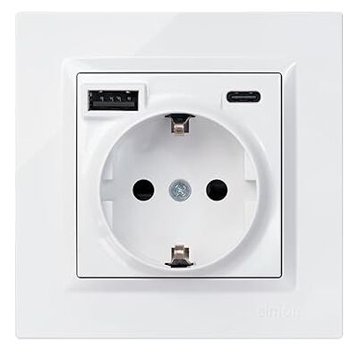 Simon – Spina da incasso Schuko + 2 porte USB A+C (10,5 W), serie 10, 250 V, 16 A, presa da parete con ricarica aggiuntiva, include telaio, coperchio e meccanismo, colore bianco Simon – Spina da incasso Schuko + 2 porte USB A+C (10,5 W), serie 10, 250 V, 16 A, presa da parete con ricarica aggiuntiva, include telaio, coperchio e meccanismo, colore bianco