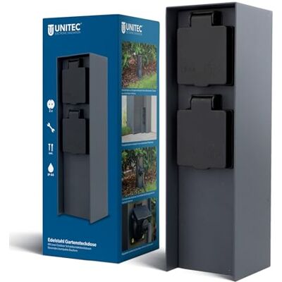 Unitec Distributore di prese da giardino, colonna di corrente, presa esterna, in acciaio inox IP 44, 2 prese Unitec Distributore di prese da giardino, colonna di corrente, presa esterna, in acciaio inox IP 44, 2 prese