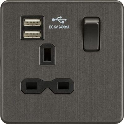 Knightsbridge Presa commutata senza viti 13A 1G con doppio caricatore USB; 2.4A Knightsbridge Presa commutata senza viti 13A 1G con doppio caricatore USB; 2.4A