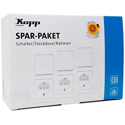 Kopp Paris Set economico bianco artico, contenuto: 6 x prese di contatto con protezione aumentata, 4 x interruttori di spegnimento e commutazione e 5 x telai di copertura a 2 pieghe, Kopp Paris Set economico bianco artico, contenuto: 6 x prese di contatto con protezione aumentata, 4 x interruttori di spegnimento e commutazione e 5 x telai di copertura a 2 pieghe,