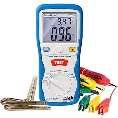 PeakTech P 2700 – Misuratore di Resistenza di Terra Digitale, Display LCD a Doppia Illuminazione e 2 Aste di Terra, Resistenza di Terra, Ac/Dc, Tüv/Gs, Blocco Dati, Arresto Automatico Cat Iii 1000 V PeakTech P 2700 – Misuratore di Resistenza di Terra Digitale, Display LCD a Doppia Illuminazione e 2 Aste di Terra, Resistenza di Terra, Ac/Dc, Tüv/Gs, Blocco Dati, Arresto Automatico Cat Iii 1000 V