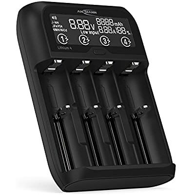 Ansmann Universal Battery Charger "Lithium 4" per Li-ion 18650 21700 26650 22650 18500 e molti altri. & NiMH AA/AAA/Baby C Caricabatterie per celle agli ioni di litio e batterie NiMH, USB C Ansmann Universal Battery Charger "Lithium 4" per Li-ion 18650 21700 26650 22650 18500 e molti altri. & NiMH AA/AAA/Baby C Caricabatterie per celle agli ioni di litio e batterie NiMH, USB C